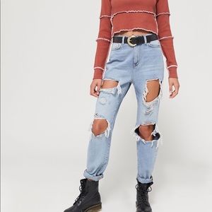 BDG High-Waisted Mom Jean - Destroyed Light Wash